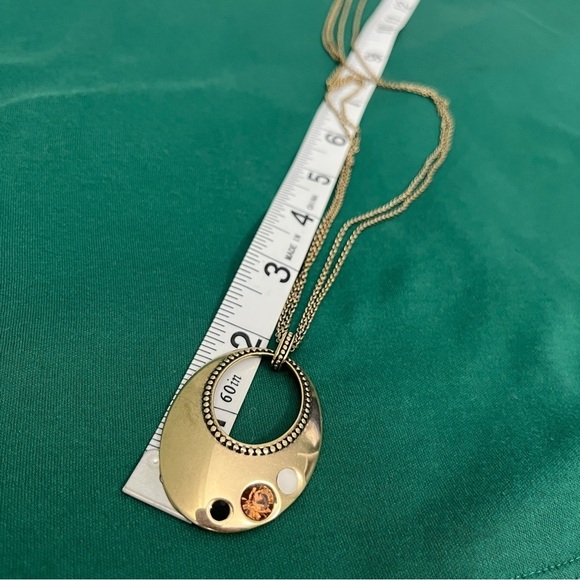 Lia Sophia Gold-tone Dual chain Design Necklace‎ Open Oval Pendant 31" - Picture 11 of 16